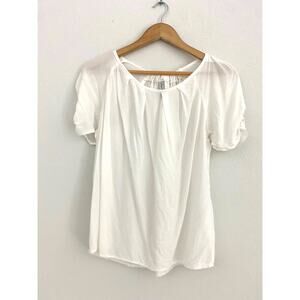 Final Touch White Peasant Blouse Tie Neck Puff Sleeve Cottagecore Top Size L